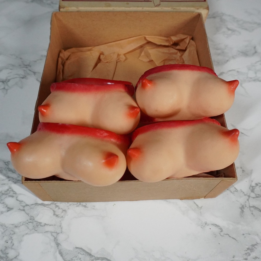 VTG Busty High Ball Coaster Set of 4 Novelty Barware Mid Century Gag Gift Box - Picture 6 of 7